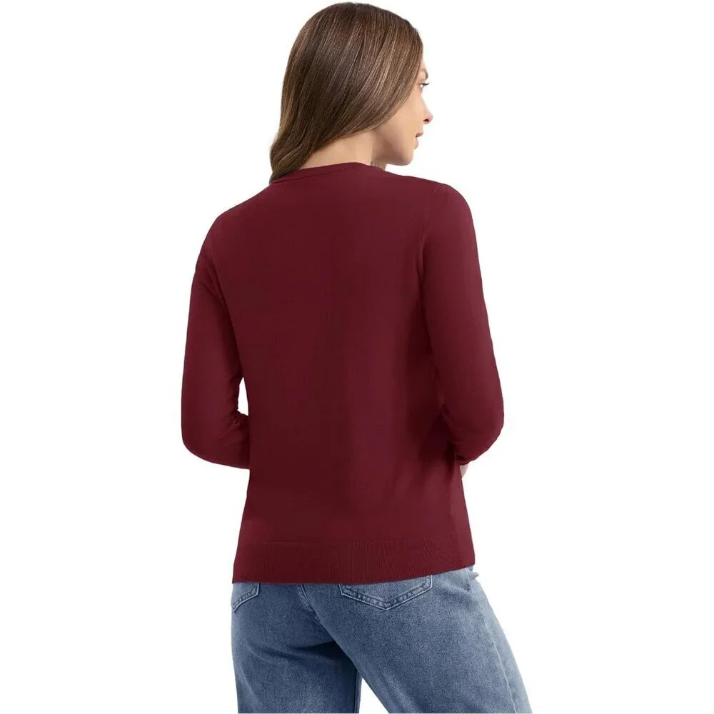 Women's Lightweight Knit Cardigan Button Down Crew Neck Long Sleeve Casual